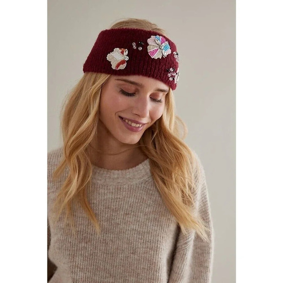 NWT By Anthropologie Embellished Headband Ear Warmer Wine - Picture 1 of 10